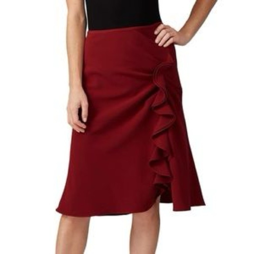 Anne Klein Burgundy Ruffle Knee Skirt
